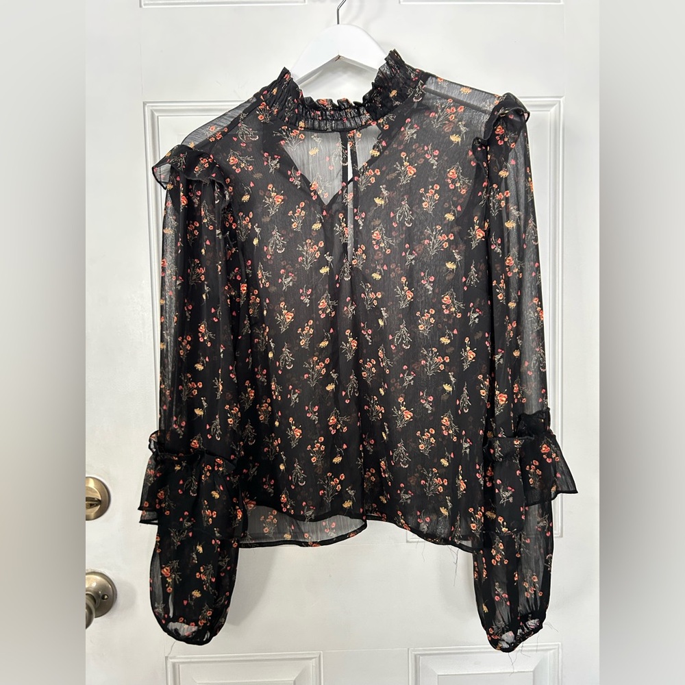 Forever 21 Sheer Black Blouse with Floral Print